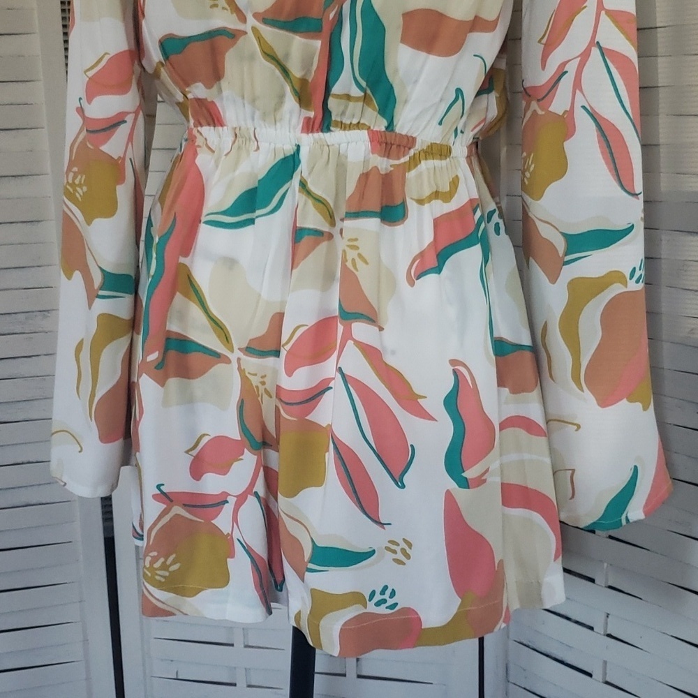 Roxy new floral long wide sleeves waist tie jumper XS - Picture 6 of 7